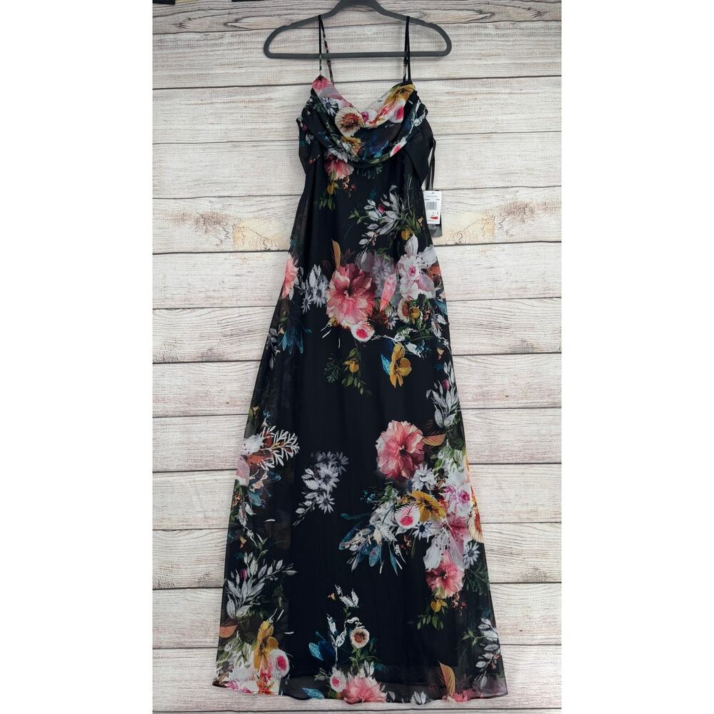 Betsey & Adam Floral Sleeveless‎ Maxi Dress Womens 8 Black Lined NEW